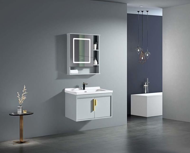 2022 Modern Floor Mounted Oak Wood Dark Grey Finished Single Sink Bathroom Cabinets