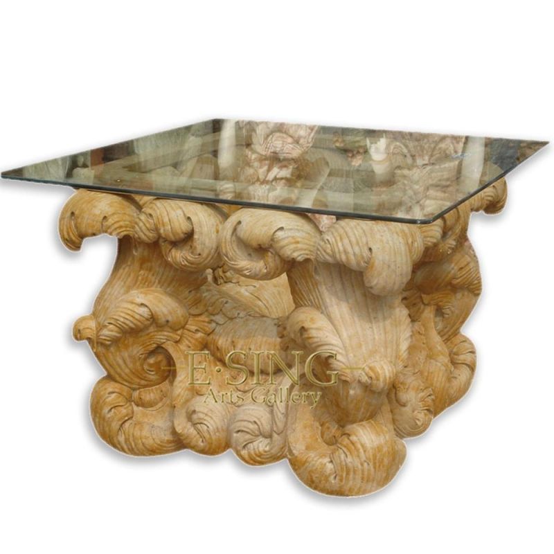 Hand Made Modern City Park Natural Marble Table Leg with Glass Table Top