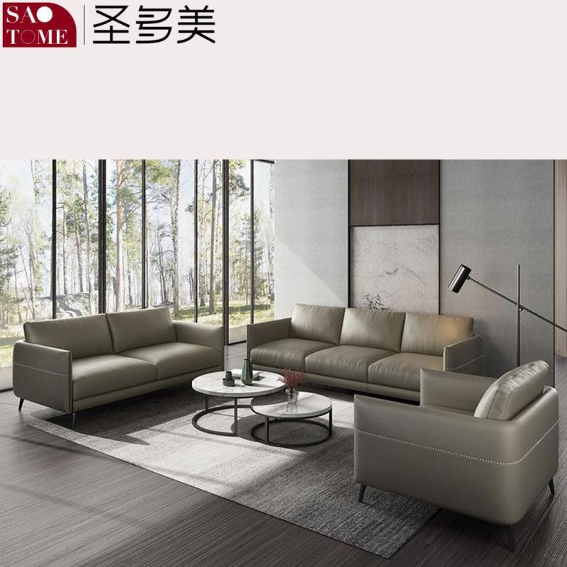 Modern Hotel Home Living Room Furniture Solid Wood Frame Leather 1+2 Modular Sofa