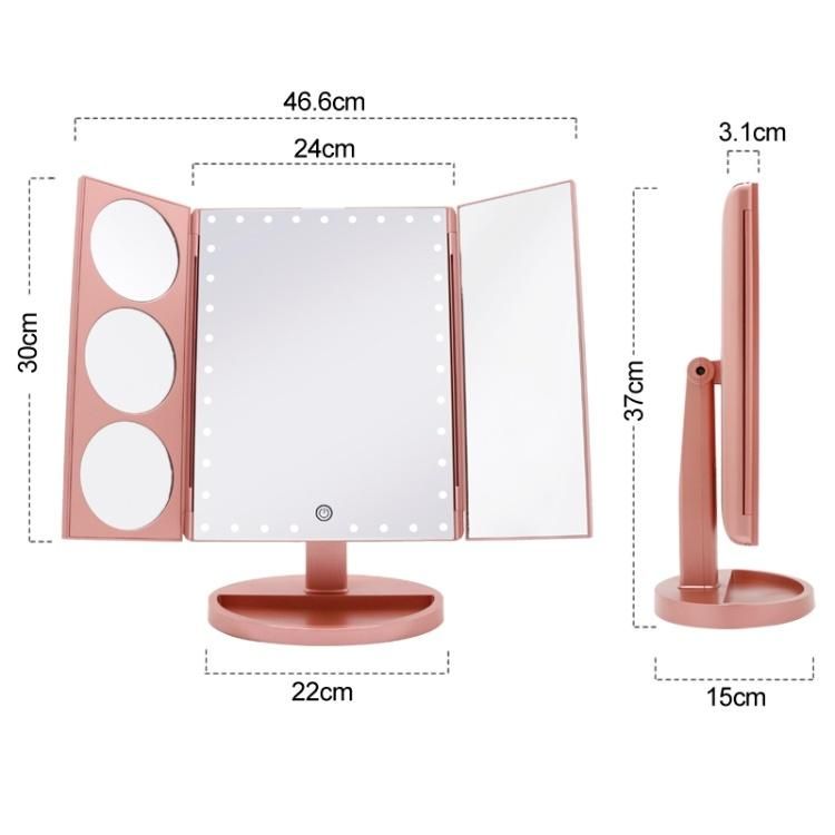 LED Lights Tri-Fold Desktop Makeup Compact Mirror for Travel