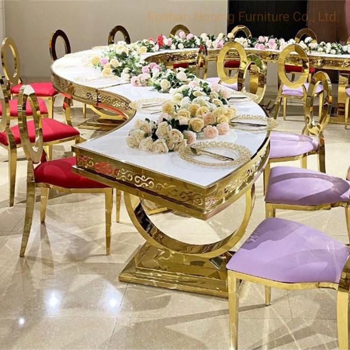 Modern China Home Hotel Wholesale Glass/ Marble Top 8 6 10 12 Seaters Round Rectangle Dining Chair Table Furniture Set Royal Event Wedding Gold Banquet Table