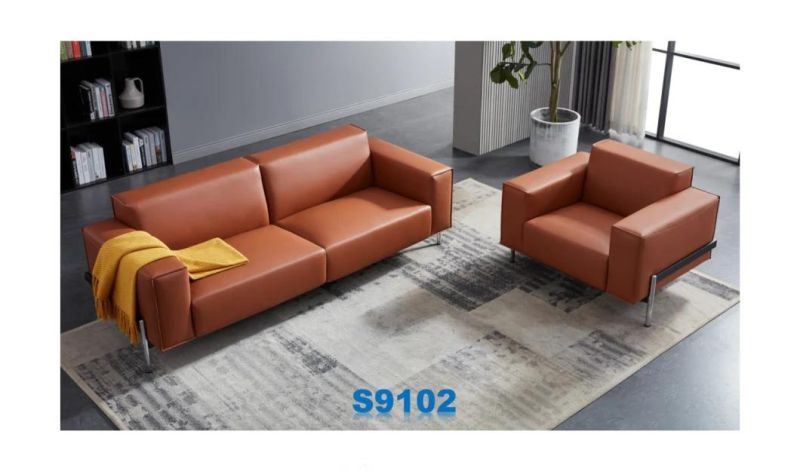 Zode Modern Sectional 2 Seater Leather Reddish Brown Sofa European Style House Living Room Sofa