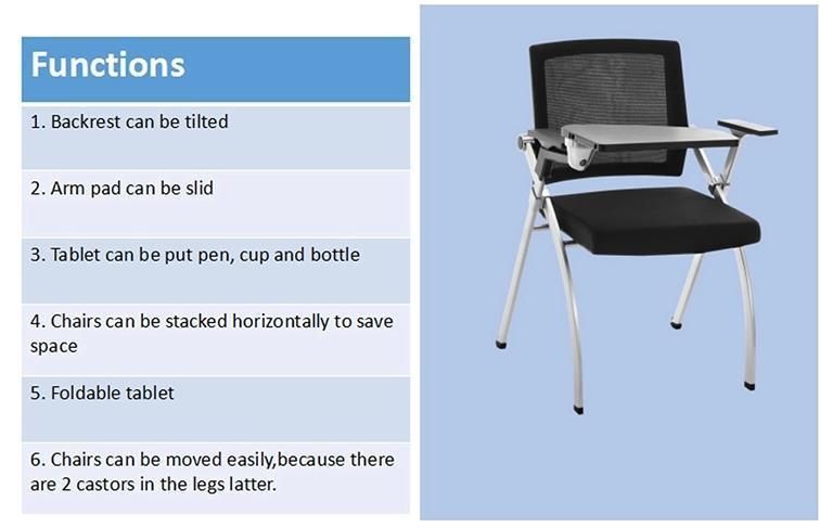 Modern Furniture Ergonomic Design Conference Training Folding Office Chair with Writting Table