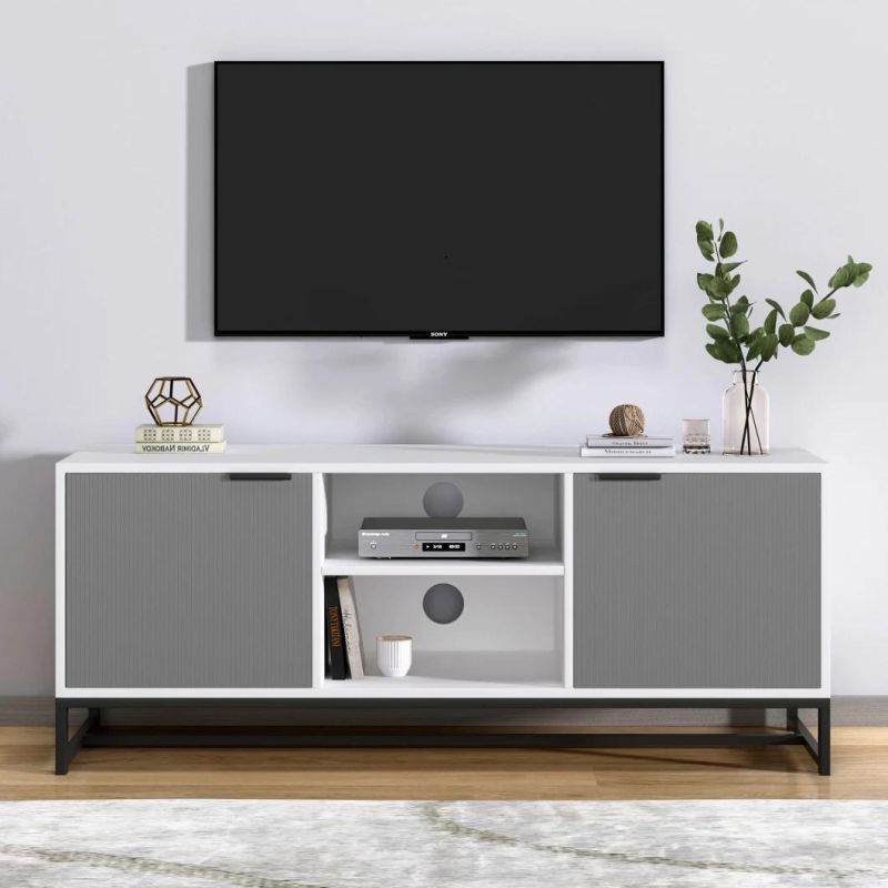 Modern TV Stand for 55 Inch TV, Wood Media Console, Low Profile Entertainment with Storage