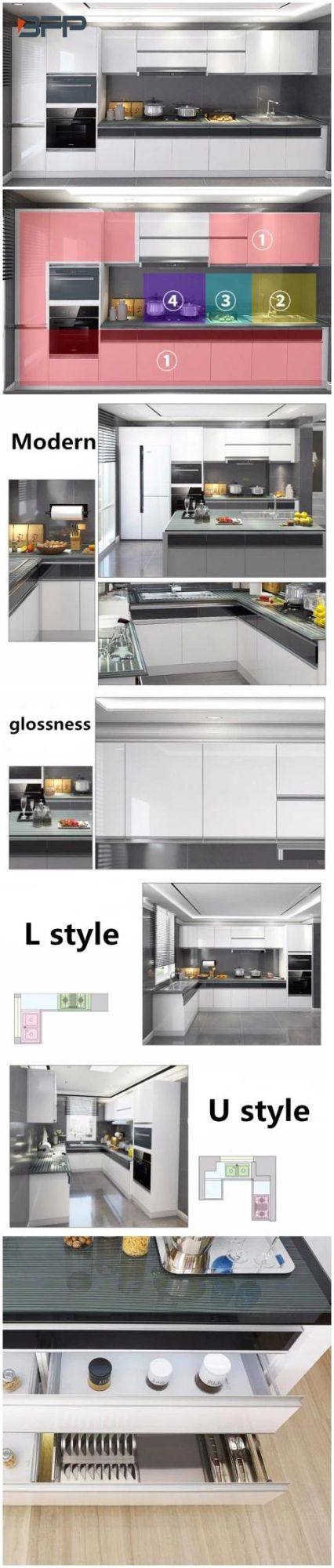 Modern Lacquer Kitchen Furniture with White Color Kitchen Design