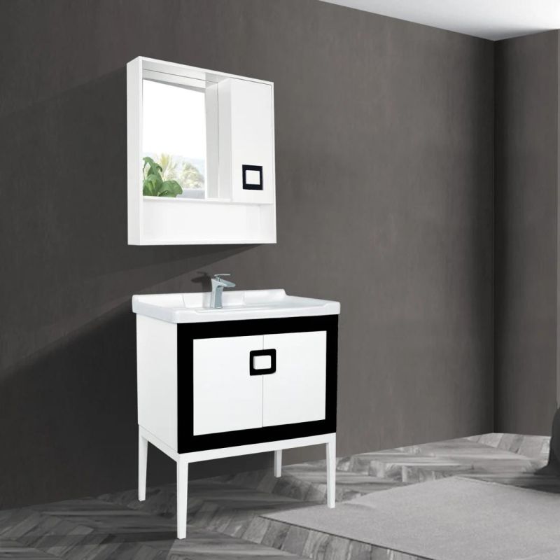 New Design White and Black Stainless Steel Furniture Bathroom Furniture with Mirror Cabinet