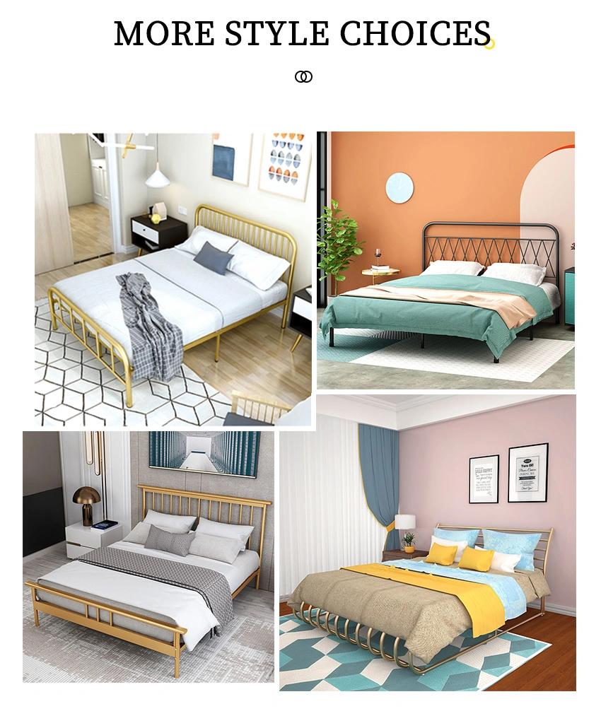 Modern Home Bedroom Furniture Metal Multifunctional Velvet Double Bed