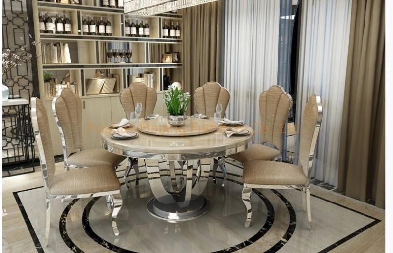 1.5 Meter Large Dining Table Modern Unique Gold Metal Steel Legs with 6 Chair