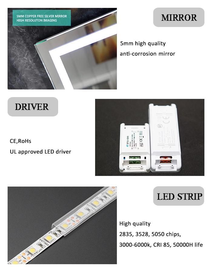 IP44 Frameless Bathroom LED Backlit Defogger Mirror