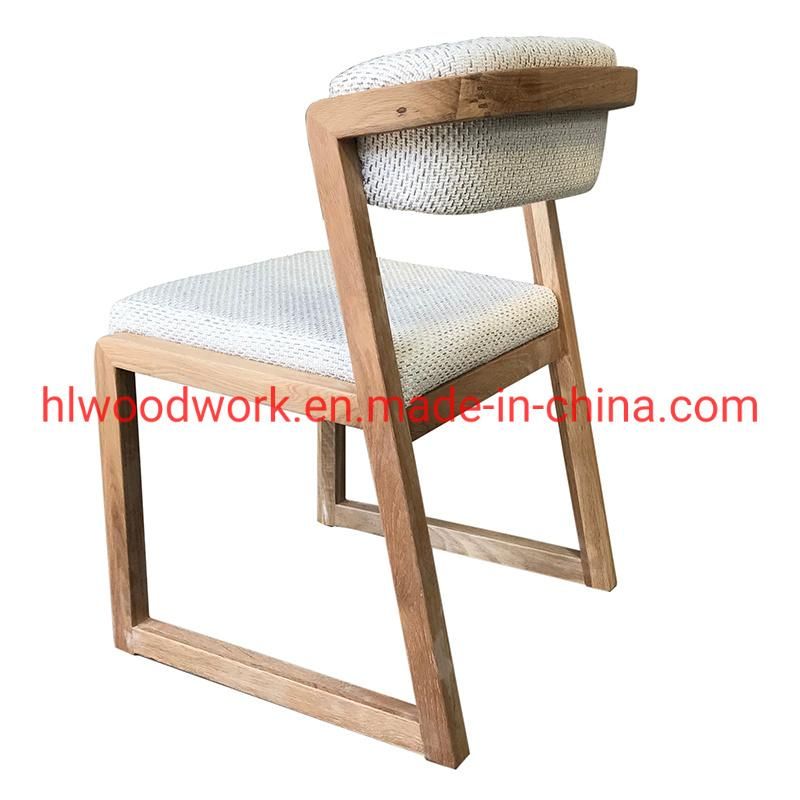 Dining Chair H Style Oak Wood Frame White Fabric Cushion Hotel Furniture