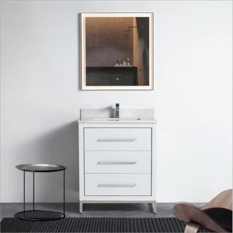 Solid Wood Bathroom Cabinet Simple Modern with Ceramics Countertop