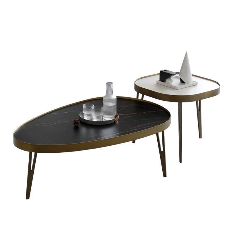 Modern Apartment Furniture Black Marble Rock Beam Coffee Table