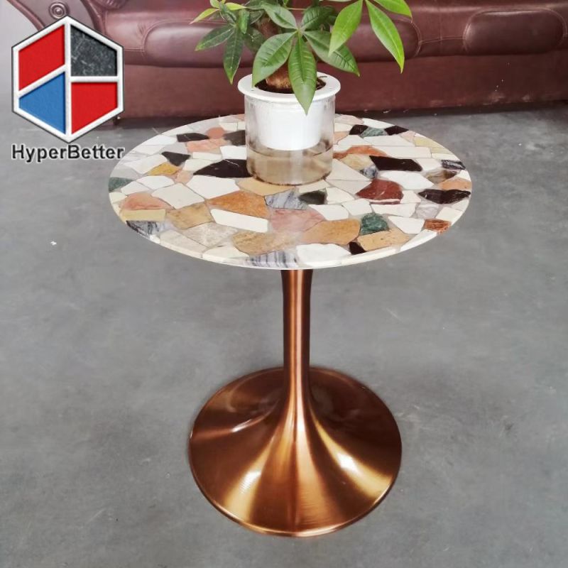 White Marble Mosaic Coffee Tables with Tulip Base