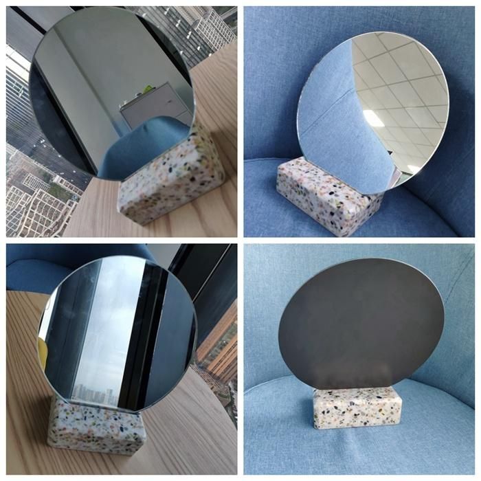 Modern Decor Round Rectangle Decorative Makeup Make up Mirror with Terrazzo Base