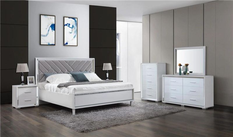 Nova Modern Popular High Gloss Design Bedroom King Size Bed Mirror Finish Furniture Set