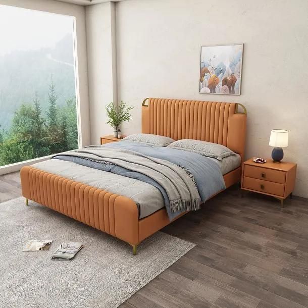 Commercial Latest Wooden Home Bedroom Storage Leather Bed