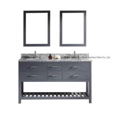 Classic 60 Inch Gray Single Solid Wood Bathroom Sink and Cabinet Combo