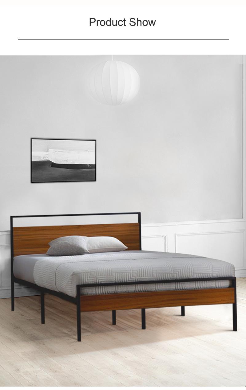 Modern Wooden Furniture Bedroom Iron Frame King Bed