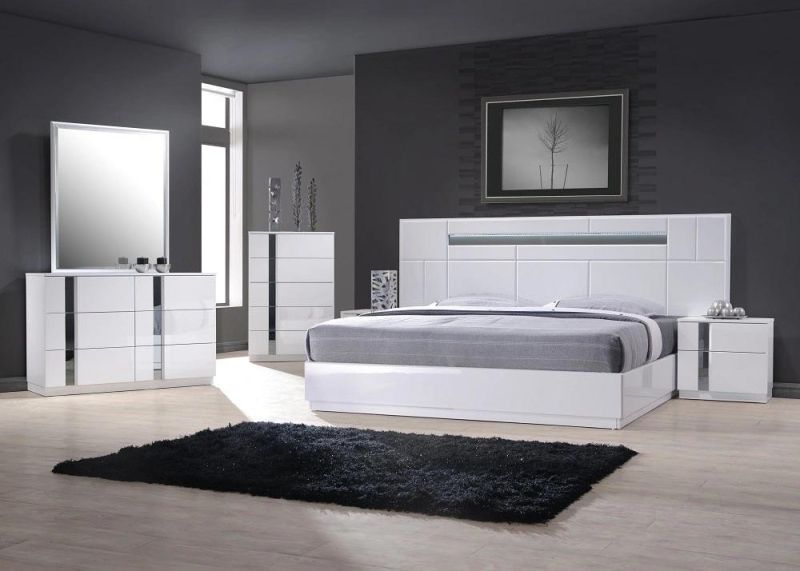 Latest Design Modern White High Gloss Bedroom Furniture Set King Queen Bed