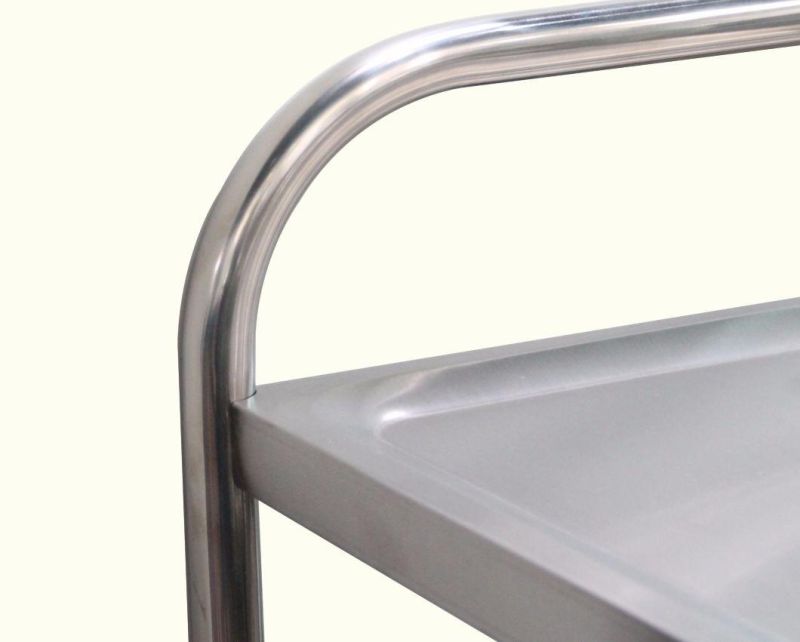 Stainless Steel Hand Pushing 2 Tiers Full Size Kitchen Catering Trolley with Wheels