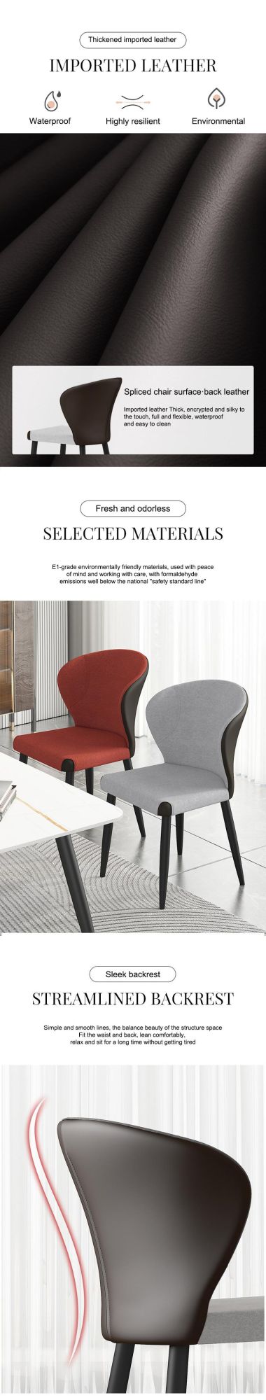 Modern Home Restaurant Furniture Metal Hardware Fabric Dining Chairs