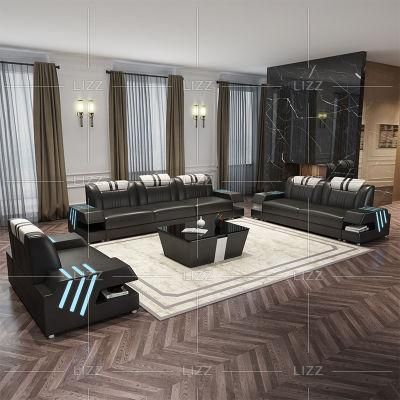 Unique Design Modern Style U Shape Home Furniture Living Room Leisure Leather Sofa with LED Lights