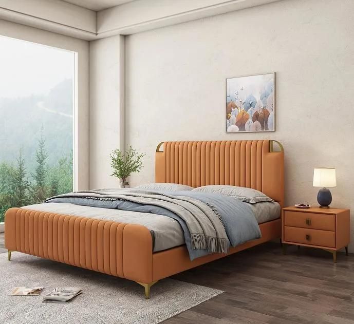 Commercial Latest Wooden Home Bedroom Storage Leather Bed