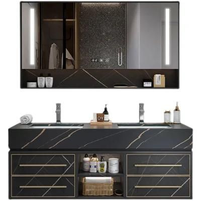 Black Gold Rock Plate Integrated Basin Suspended Bathroom Cabinet