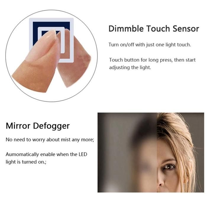 3000K-5000K Anti-Fog LED Bathroom Mirror Bluetooth & Dimmer with CB Home Decoration Mirror