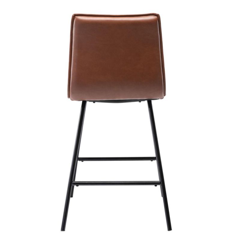 Modern Curved Backrest Backrest Metal Frame Faux Leather Brown Retro Bar Stool for Kitchen Breakfast Home Bar