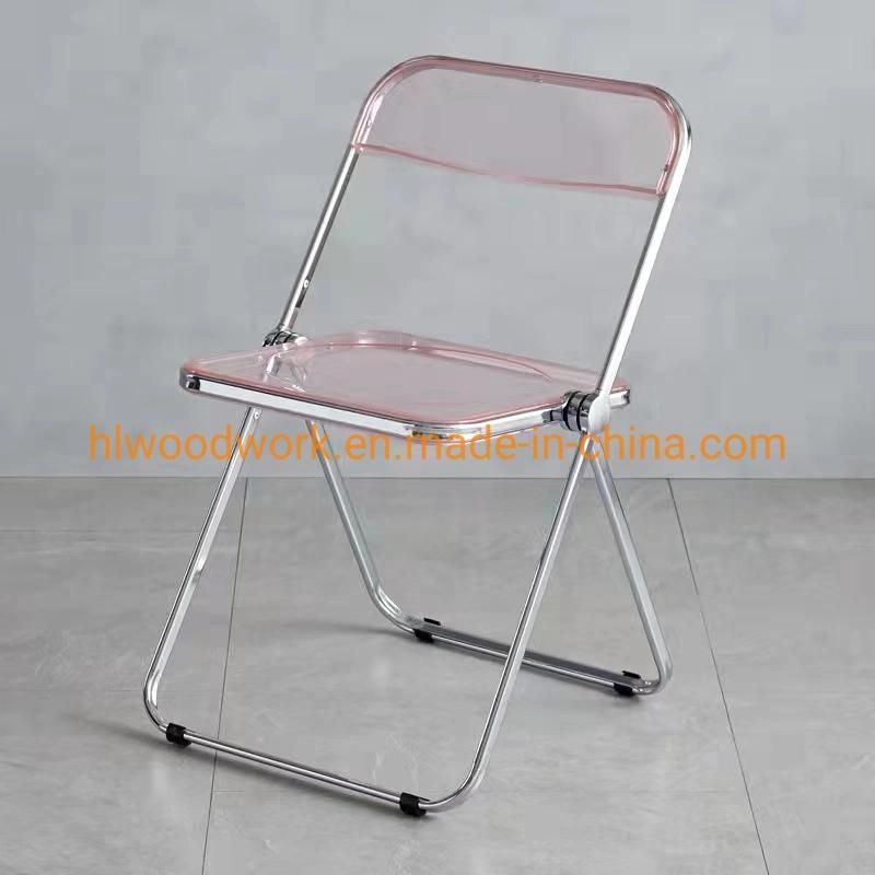 Modern Transparent Pink Folding Chair PC Plastic Dining Chair Chrome Frame Office Bar Dining Leisure Banquet Wedding Meeting Chair Plastic Dining Chair