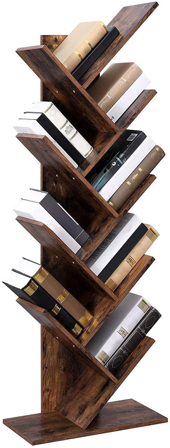 Cheap Bookshelf with 5 Shelf Tree Bookcase Bamboo Bookshelf Hard Wood Display Rack Storage Organizer for CDS & Books