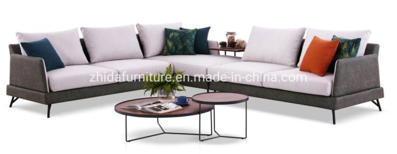 Leather Frame Fabric Cover Sofa Living Room L Shape Sofa