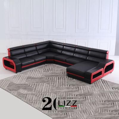 Black Modern U Shape Leather Sofa by Lizz Furniture Factory