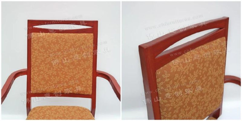 Modern Red Wood Grain Frame Pattern Backrest Home Outdoor Hotel Armrest Dining Chair