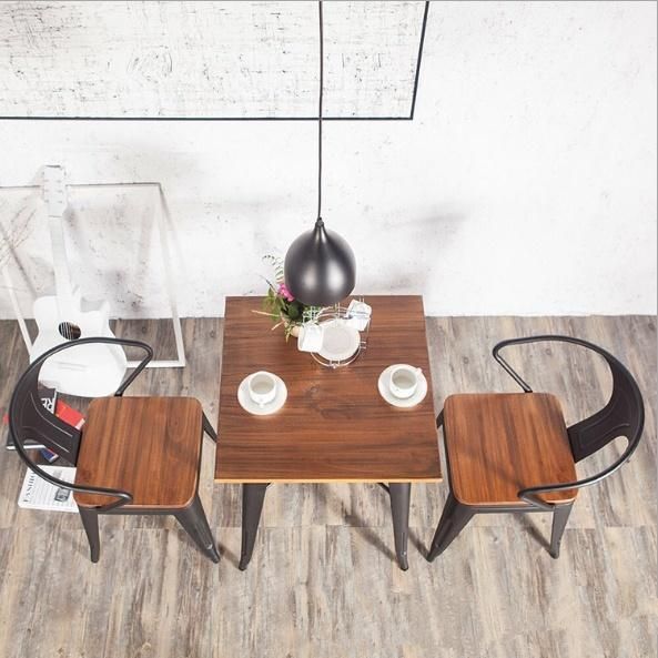 Cheap Vintage Rectangle Wood Top Metal Frame Dinning Furniture Restaurant Table / Luxury Iron Metal Legs Dining Tables