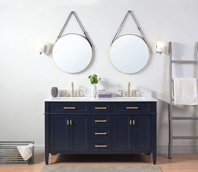 60" Durand Contemporary Modern Navy Blue Double Sink Bathroom Vanity