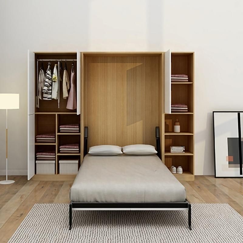 Nova Made in China Modern Apartment Space Saving Wall Bed with Storage Cabinet Solid Wood Furniture