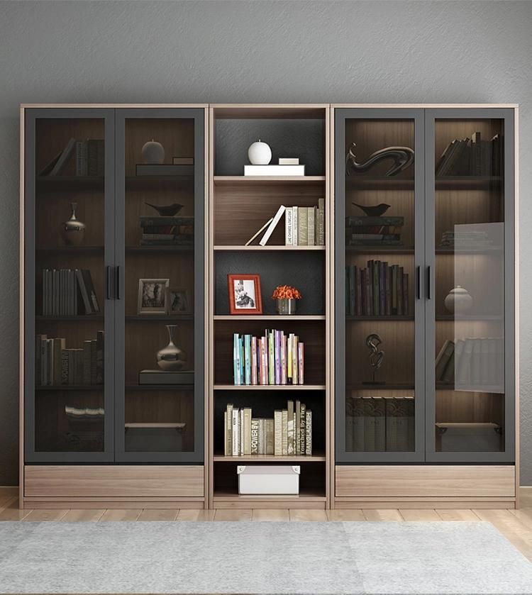 Modern Office Furniture with Glass Doors High Office Wooden Filling Cabinet with Bookcases