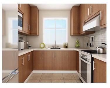 Modern Simple Modular U Shaped Wood Grain Laminate Kitchen Cabinet