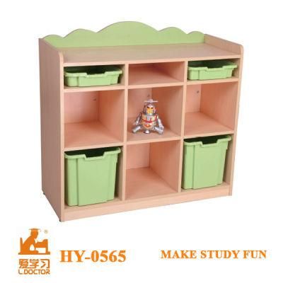 Kindergarten Wooden Toy Storage Cabinet with Plastic Cases