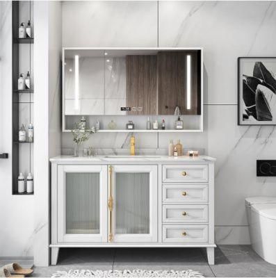 American Light Luxury Solid Wood Rock Board Bathroom Cabinet Combination Floor-Standing Glass Door Smart Mirror Hand Wash Basin