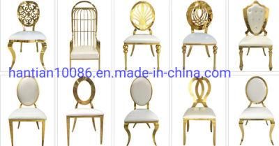 Hot Sale High Back Event Wedding Furniture Gold Stainless Steel Dining Table Chairs