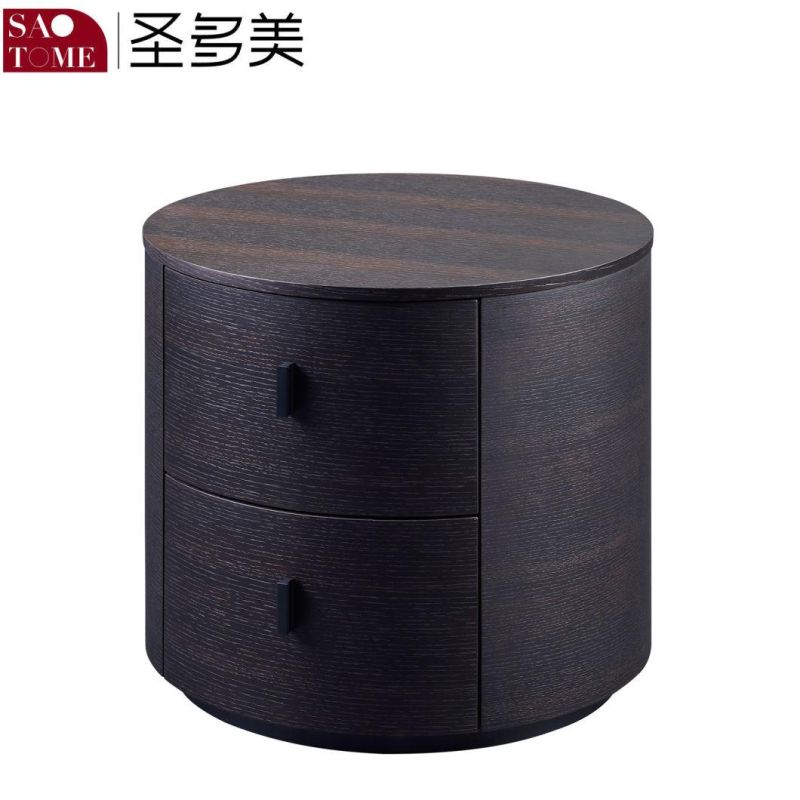 Light Luxury Bedside Table Modern Bedroom Simple Round Walnut Nightstand