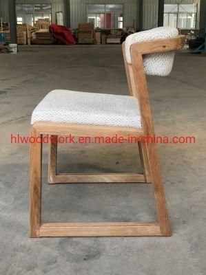 Dining Chair H Style Oak Wood Frame White Fabric Cushion Hotel Furniture