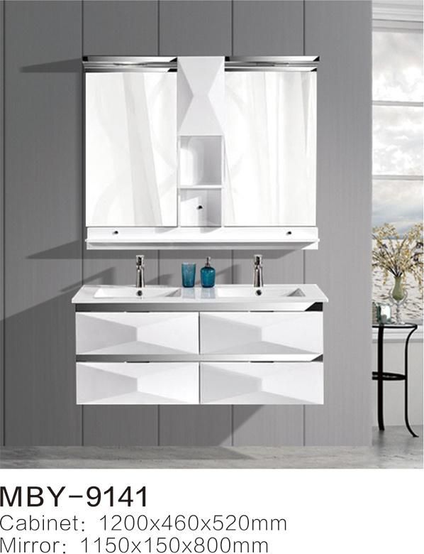 White Color PVC Bathroom Cabinet, PVC Bathroom Vanity Cabinet with Ceramic Basin