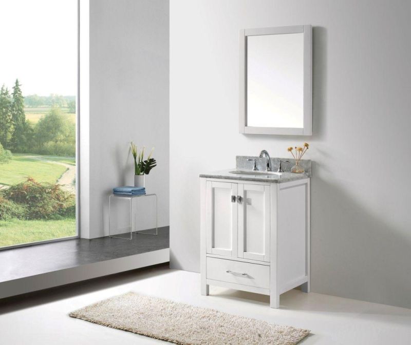 24 Inch White Solid Wood Bathroom Cabinet Free Standing Vanity