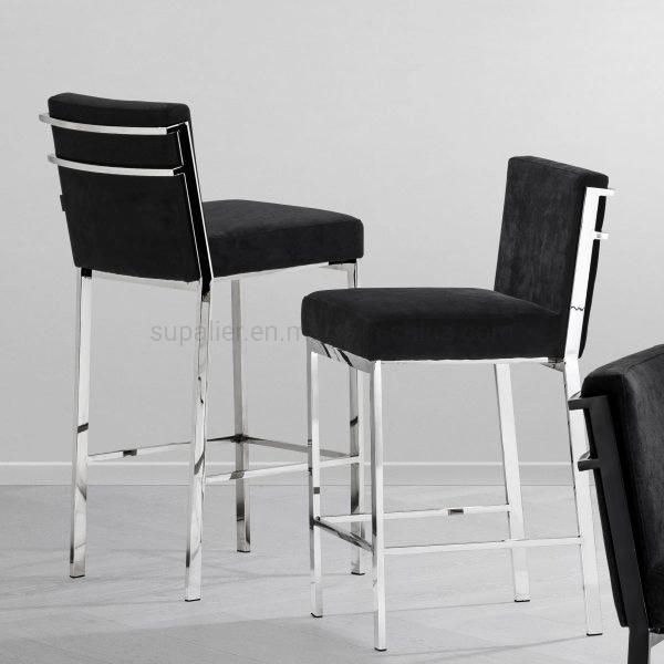 Home Furniture Metal Frame Black Velvet High Bar Stool Chair