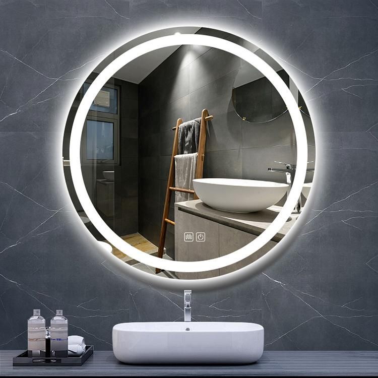 Lighted LED Defogger Waterproof Round Mirror for Bathroom