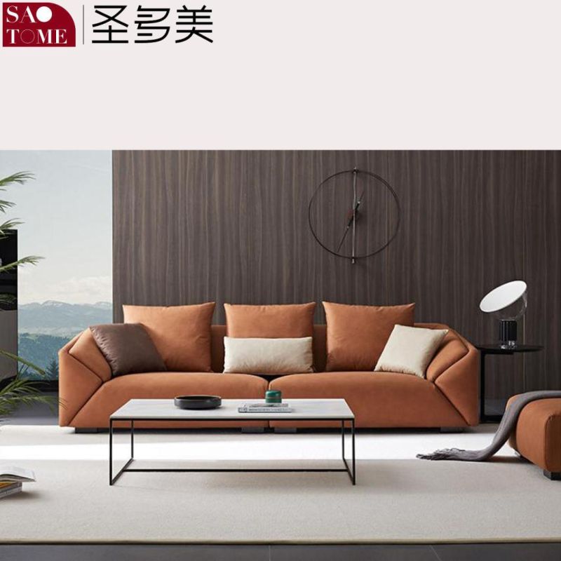 Modern Hotel Home Living Room Furniture Solid Wood Frame Leather Sofa